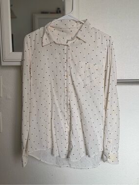 Fossil Cream Button-Down Shirt with Black Dot Print